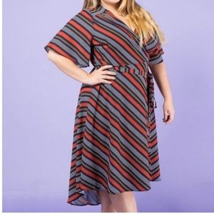Striped Kimono Sleeve Wrap Dress